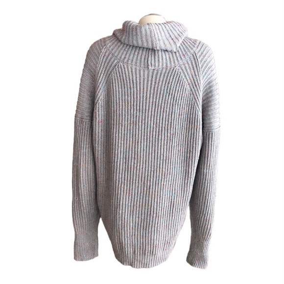 Free People | Cozy Oversized Cowl Neck Chunky Knit Sweater Grey w/ Rainbow Spec - Picture 5 of 13